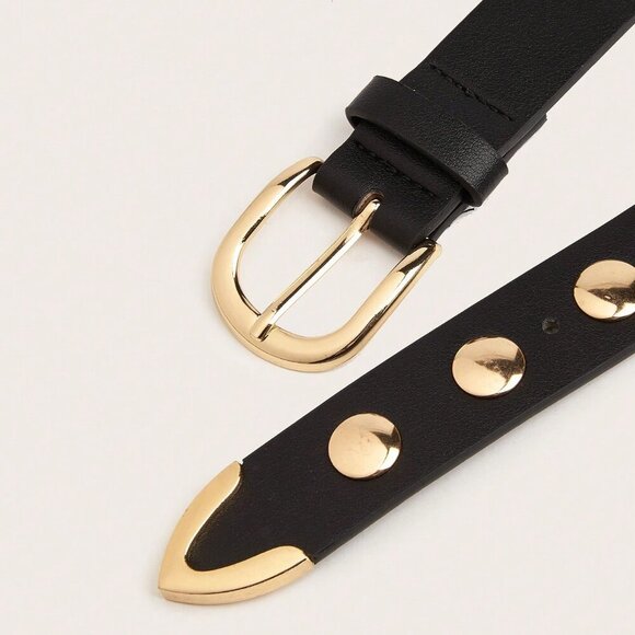 Black Contemporary Women's Gold Rivet Belt - Picture 6 of 9